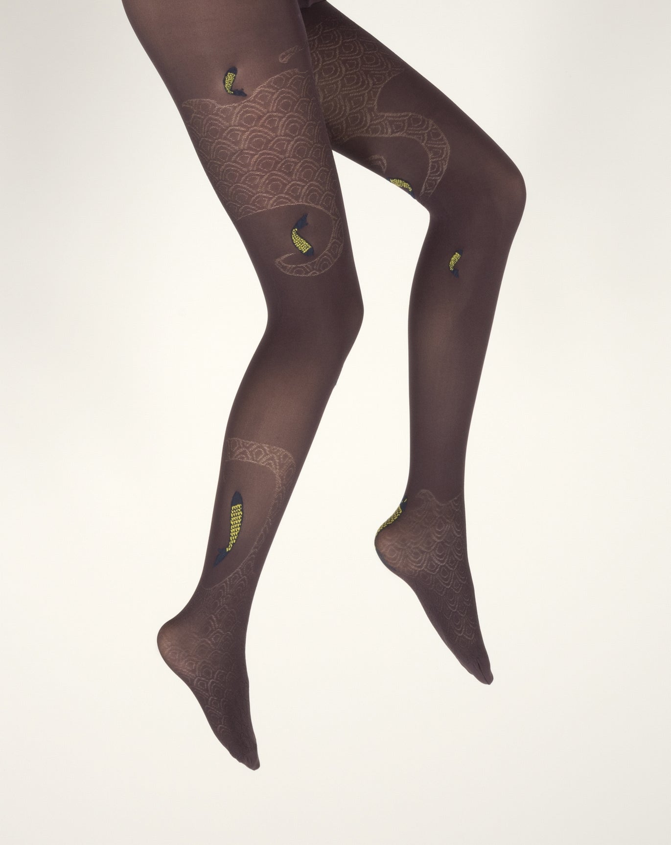 Collants femme 40D poissons prune et jaune