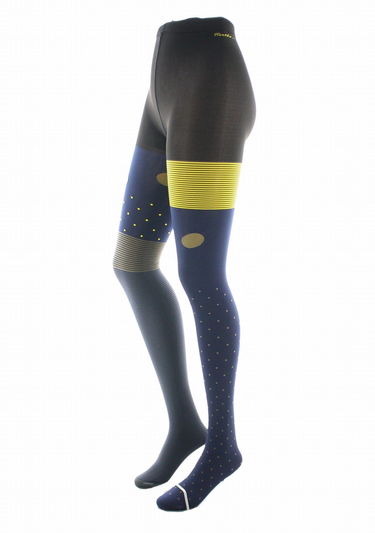 Collants femme 60D pois et rayures marine et jaune MARINE/JAUNE