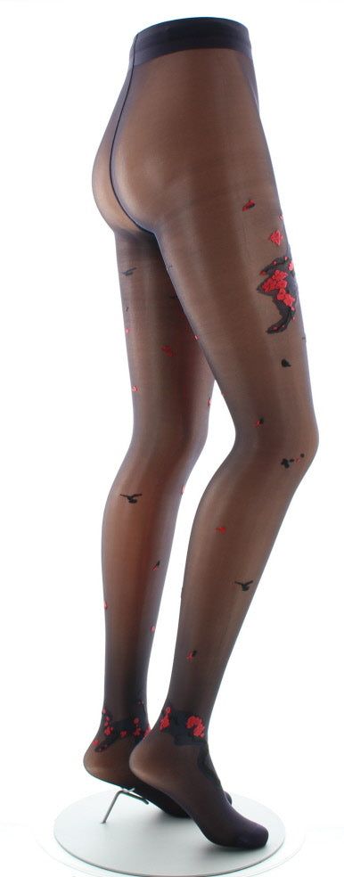 Collants fleurs japonaises Raisin et Rouge ROUGE