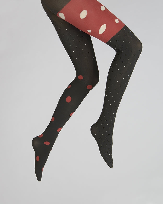 Collants pois blancs et rouges fond rouge et noir NOIR-ROUGE