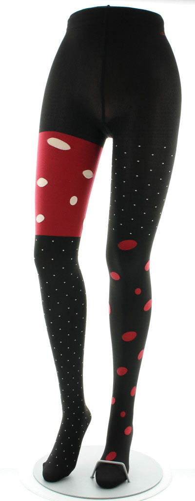 Collants pois blancs et rouges fond rouge et noir NOIR-ROUGE