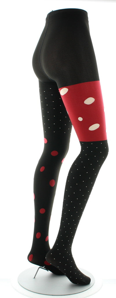 Collants pois blancs et rouges fond rouge et noir NOIR-ROUGE