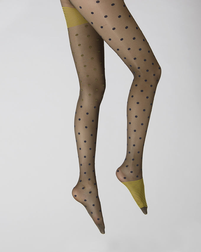 Collants Pois et fines rayures Expresso et Marine MARINE-KAKI