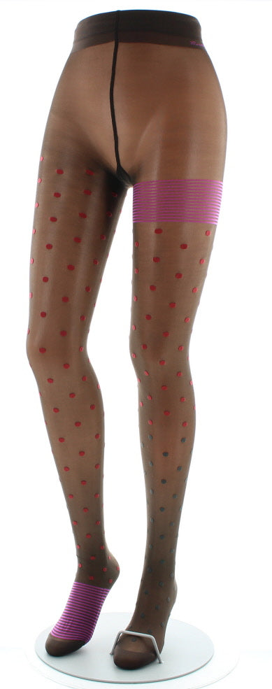 Collants Pois et fines rayures Expresso et Rouge ROUGE