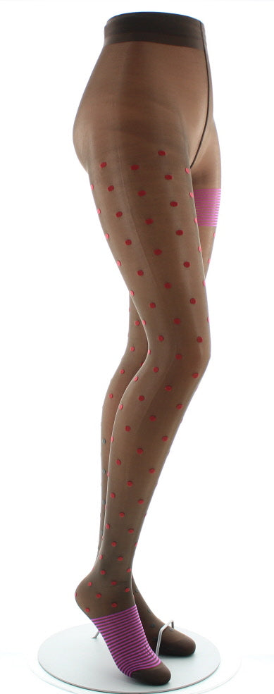 Collants Pois et fines rayures Expresso et Rouge ROUGE