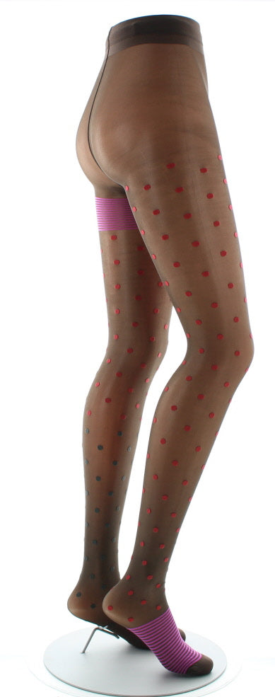 Collants Pois et fines rayures Expresso et Rouge ROUGE