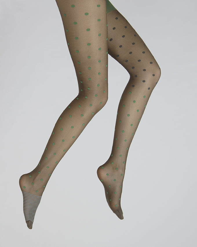 Collants Pois et fines rayures Expresso et Vert VERT