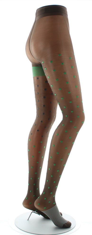 Collants Pois et fines rayures Expresso et Vert VERT