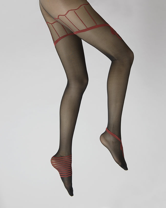 Collants sexy et chics Noir et Noeuds Rouge ROUGE