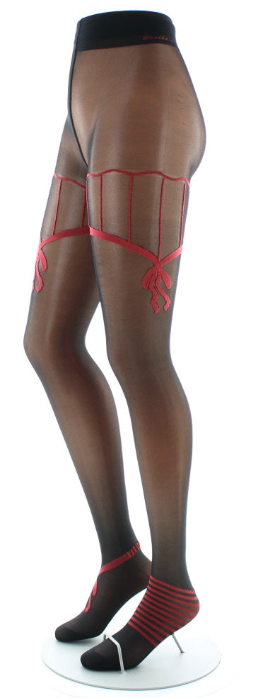 Collants sexy et chics Noir et Noeuds Rouge ROUGE