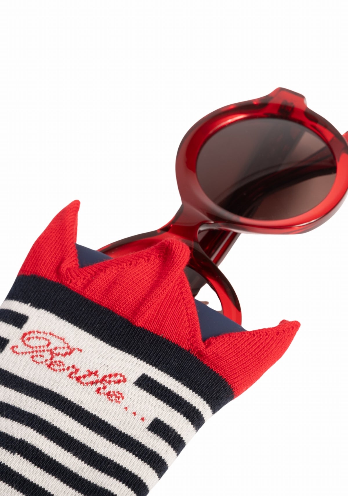 Double Étui Berthe pour lunettes fabriqué en France ROUGE/MARINE/ECRU
