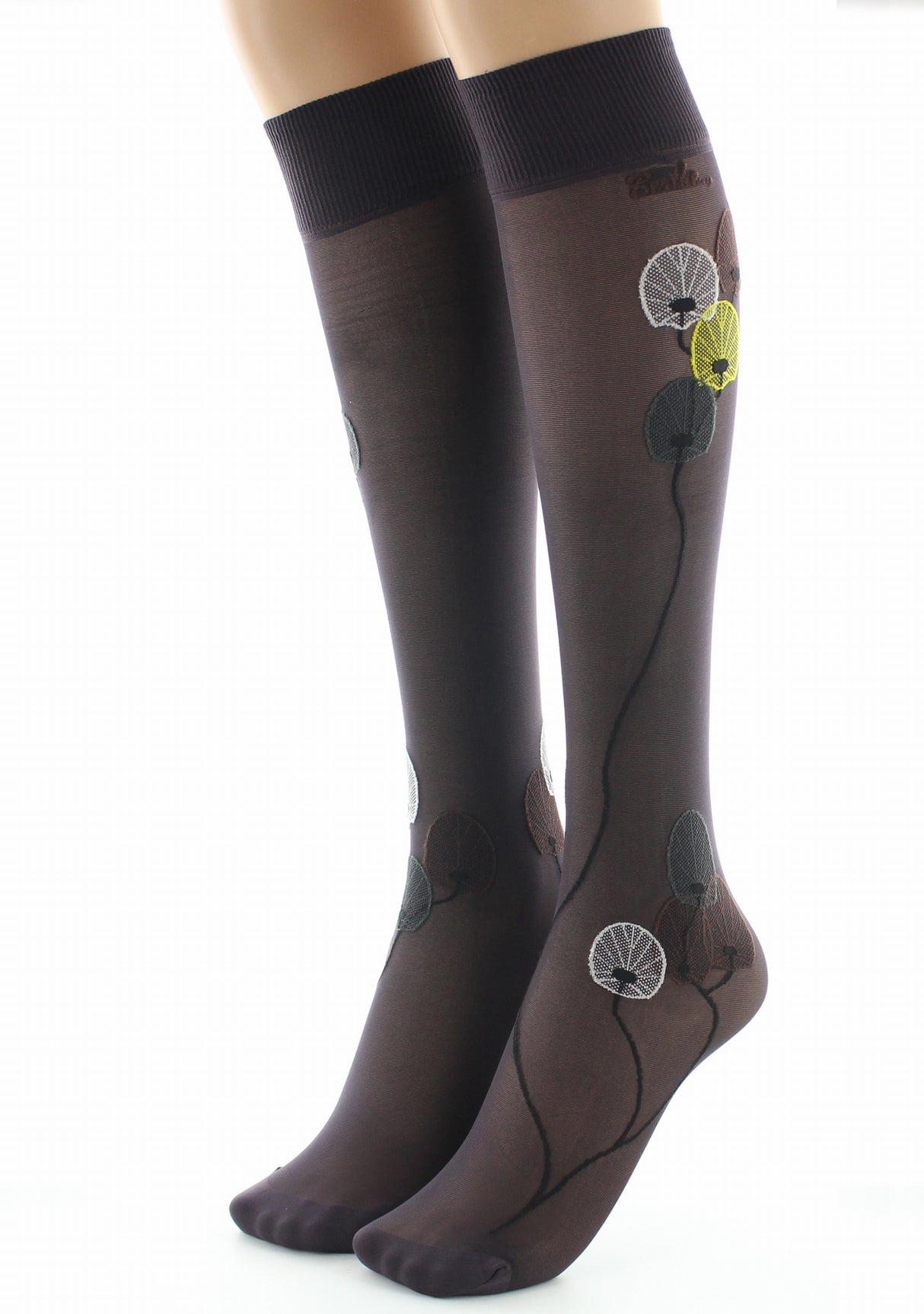 Mi-bas femme 30D prune monnaie du pape jaune PRUNE/JAUNE