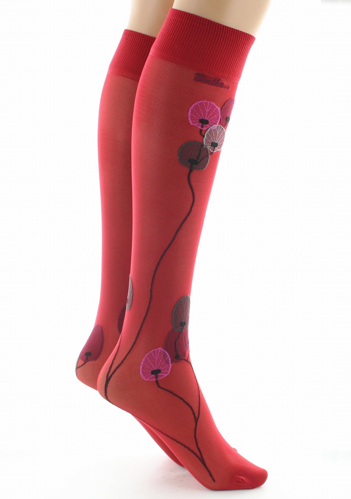 Mi-bas femme 30D rouge monnaie du pape rose ROUGE/ROSE