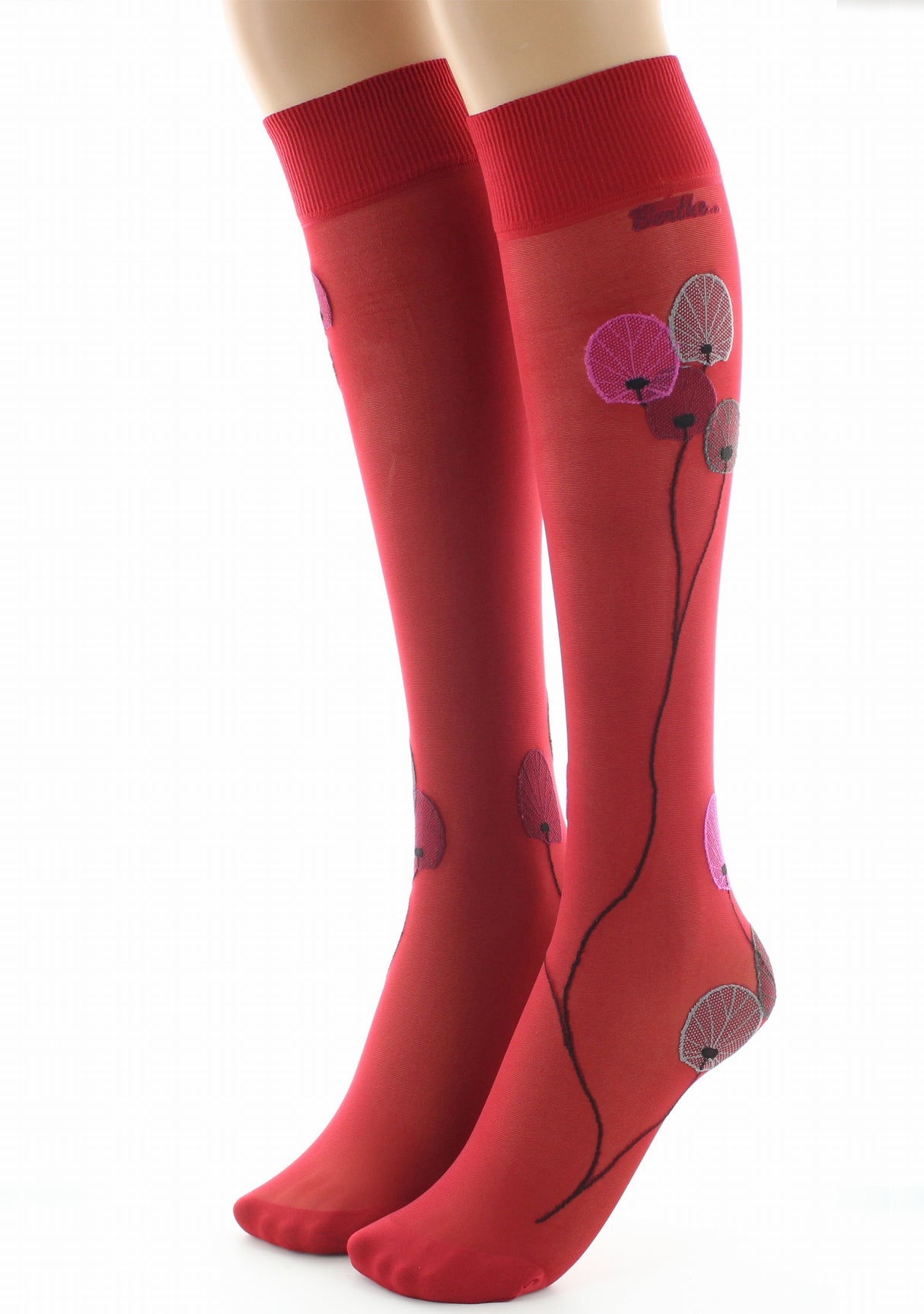 Mi-bas femme 30D rouge monnaie du pape rose ROUGE/ROSE