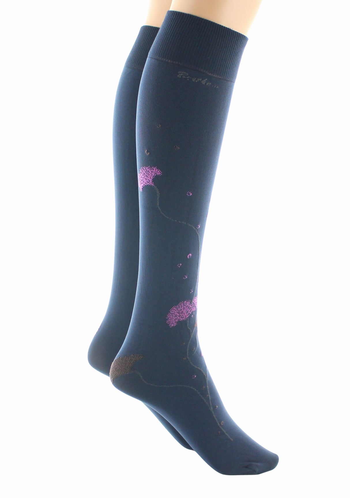 Mi-bas femme 40 deniers Berthe Albizia Marine/Rose MARINE