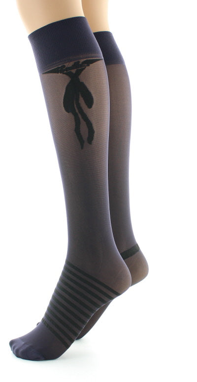 Mi-bas nœuds et rayures Noir NOIR