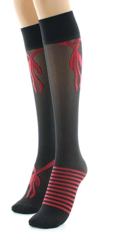 Mi-bas nœuds et rayures Rouge ROUGE