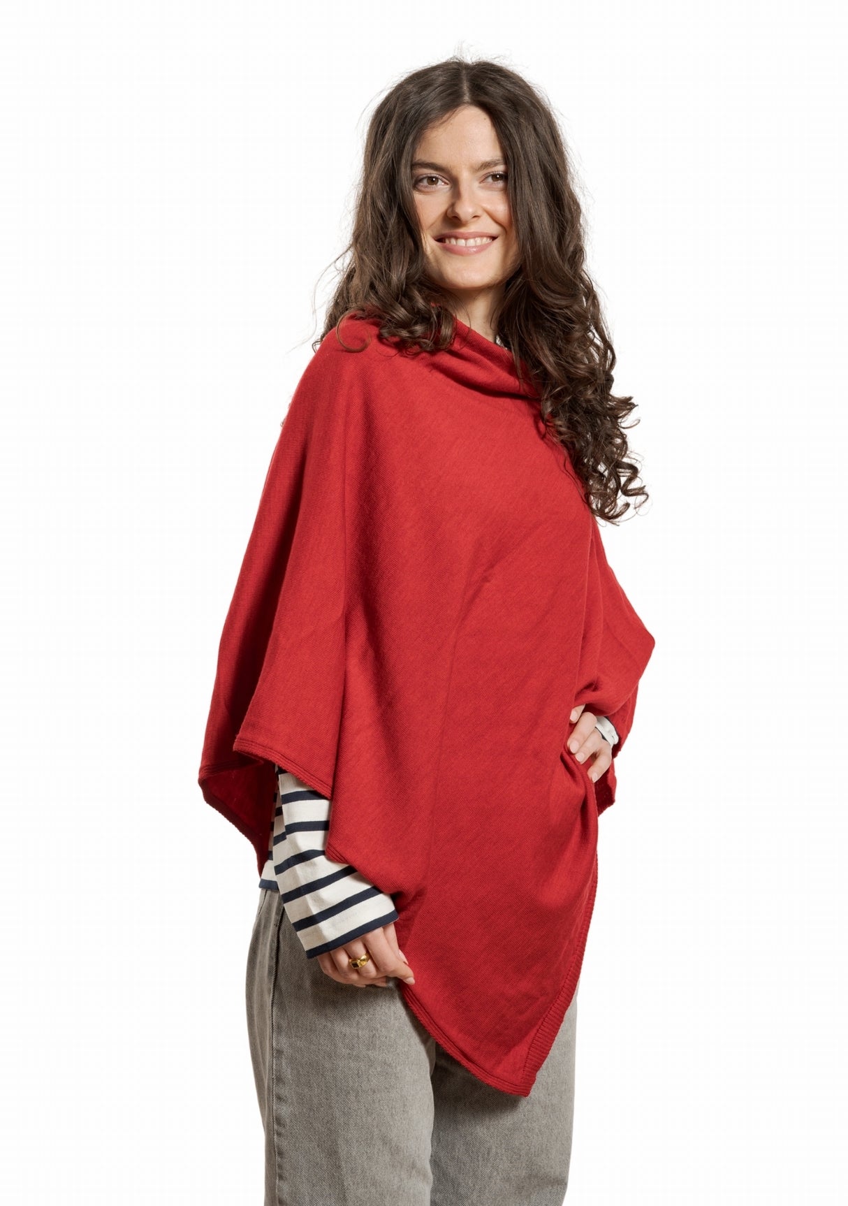Poncho femme laine mérinos rouge chiné ROUGE