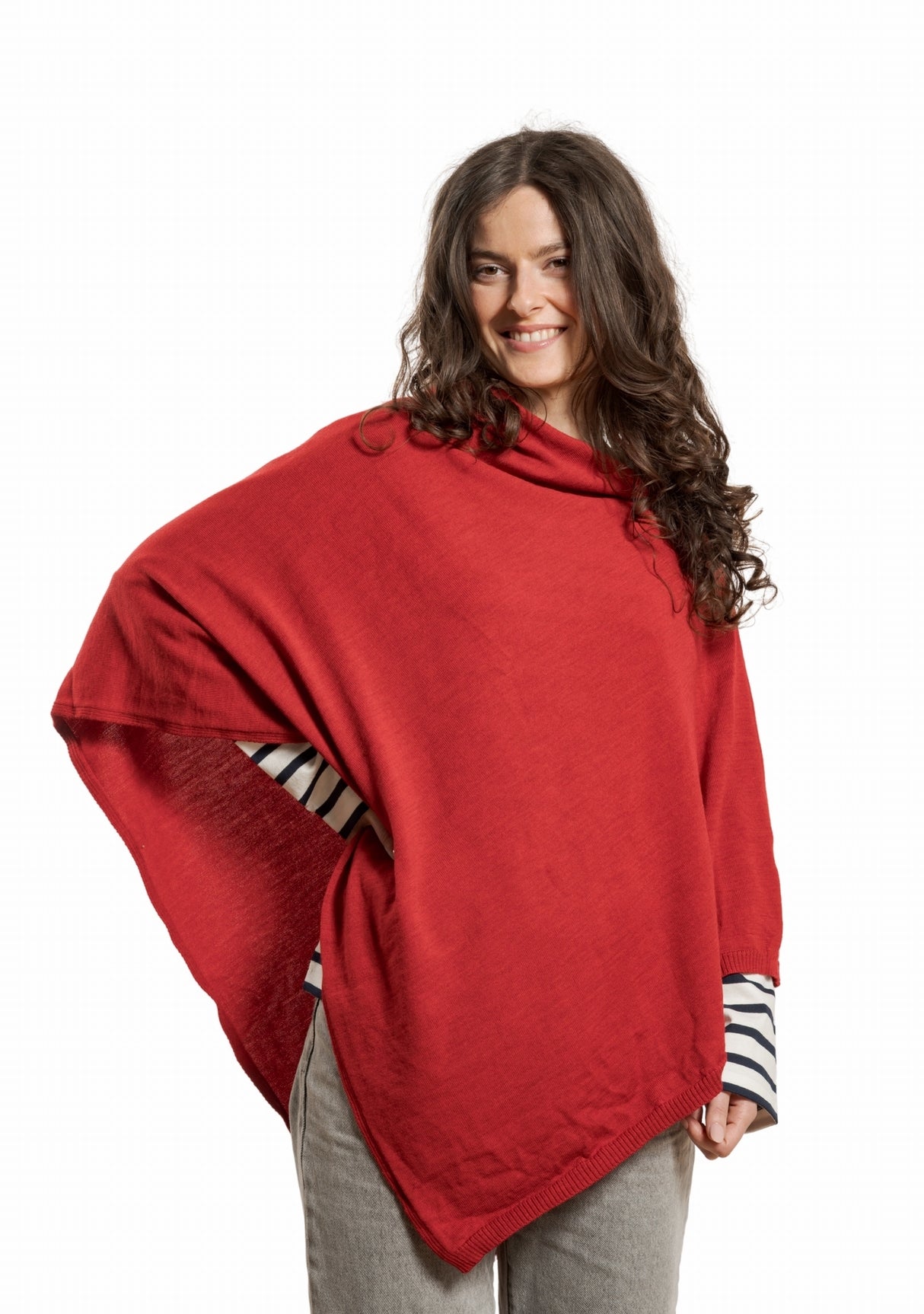 Poncho femme laine mérinos rouge chiné ROUGE