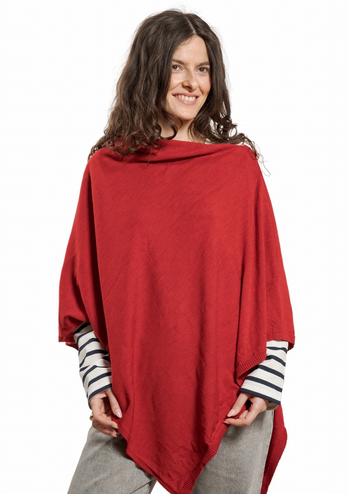 Poncho femme laine mérinos rouge chiné ROUGE