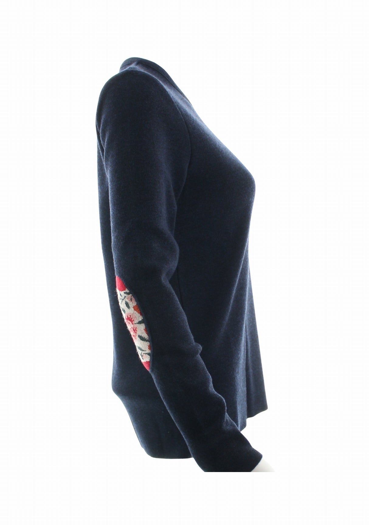 Pull marin femme col rond Berthe à coudières Pivoines MARINE