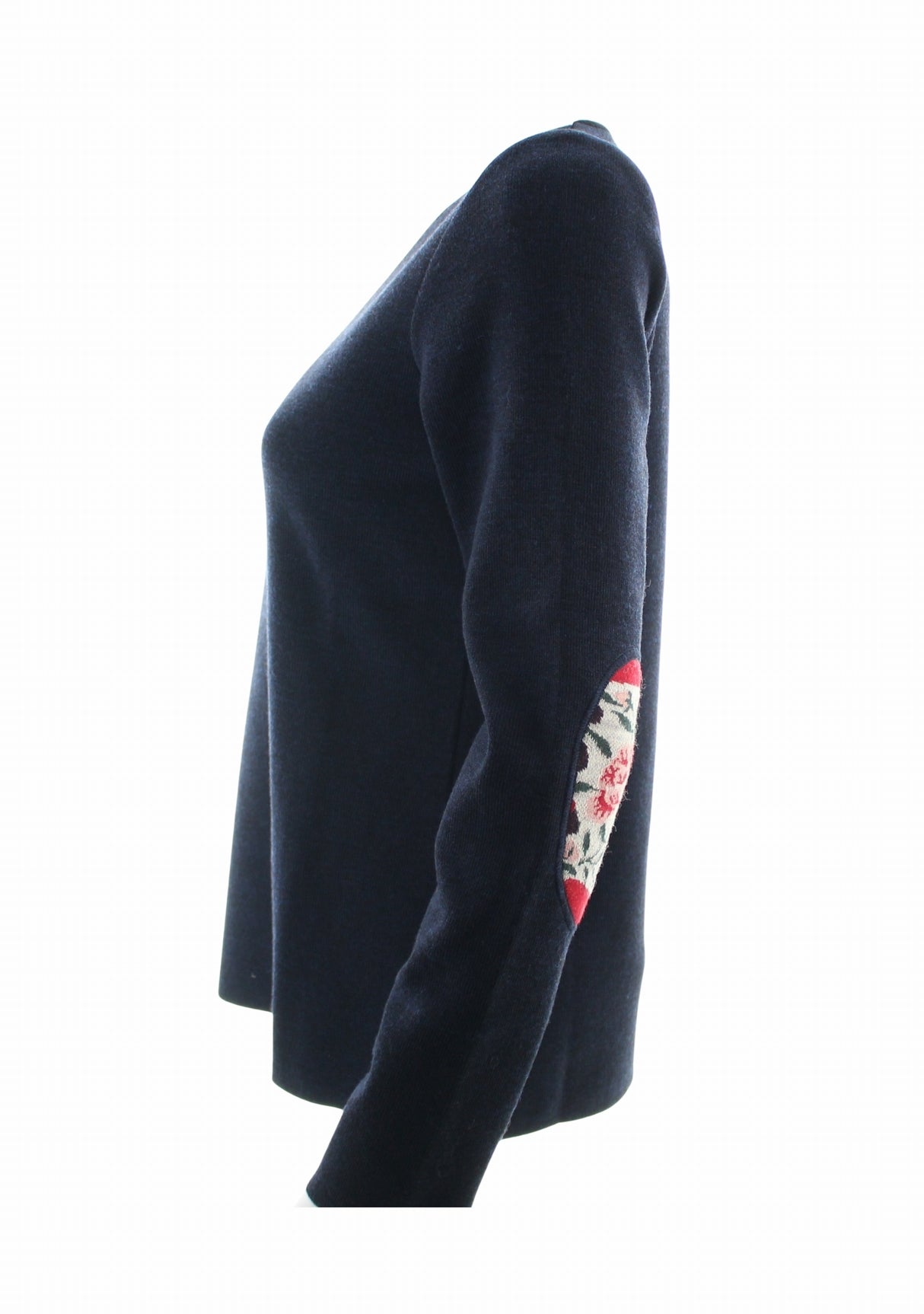 Pull marin femme col V Berthe Marine à coudières Pivoines MARINE