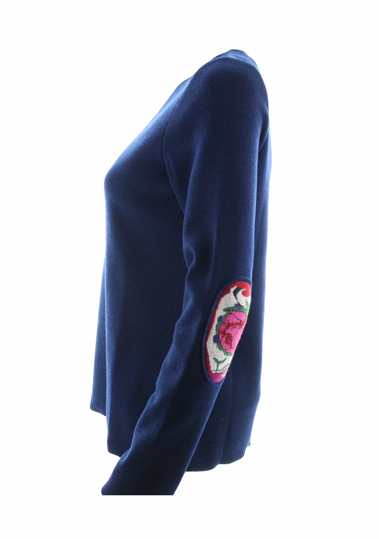 Pull marin femme col V Berthe Bleu royal Fleurs de rose BLEU ROYAL