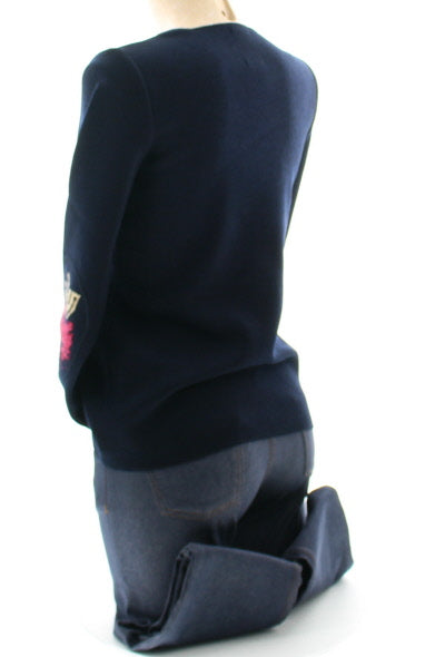 Pull marin Femme Papillons col V MARINE