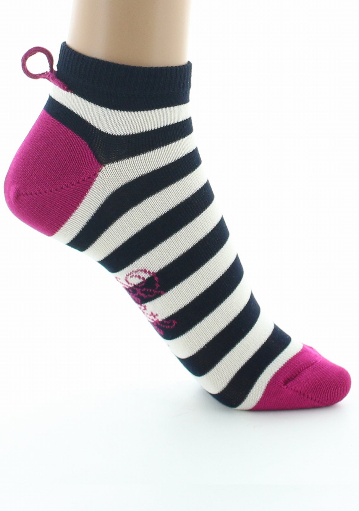 Socquettes femme fil d'Ecosse rayures marine et ivoire MARINE