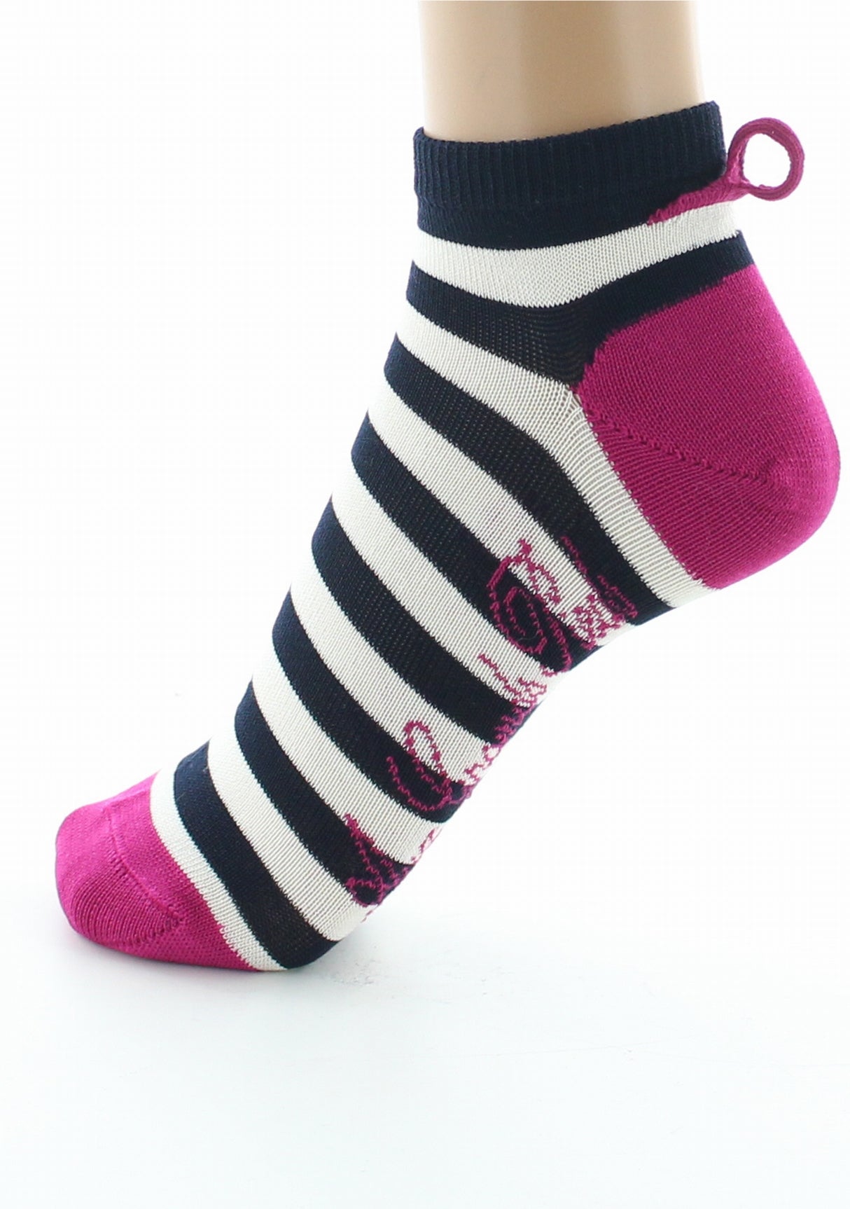 Socquettes femme fil d'Ecosse rayures marine et ivoire MARINE