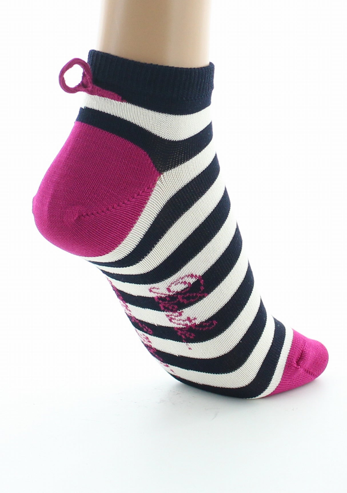 Socquettes femme fil d'Ecosse rayures marine et ivoire MARINE