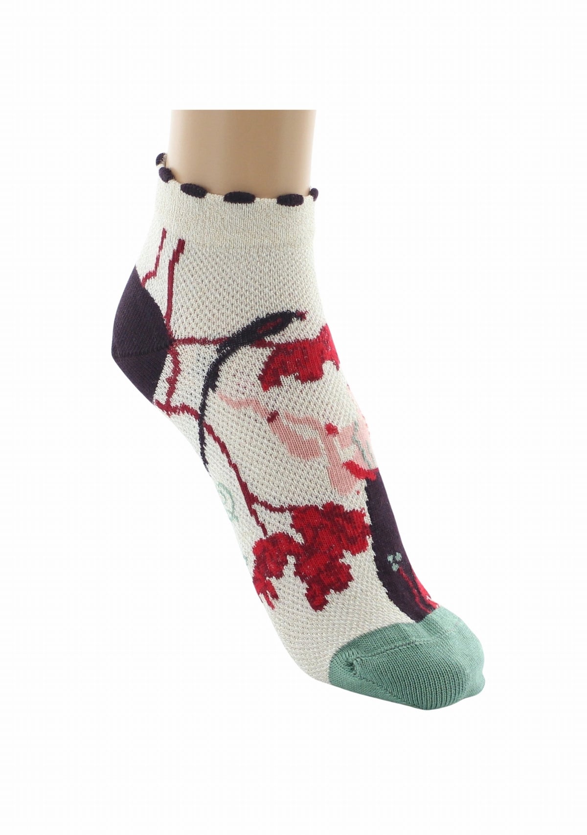 Socquettes fil d’Écosse femme Berthe Aux Grands Pieds femme et oiseau IVOIRE