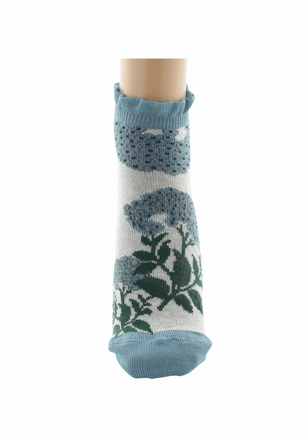 Socquettes fil d’Écosse femme Berthe Aux Grands Pieds fleurs bleues volant ECRU