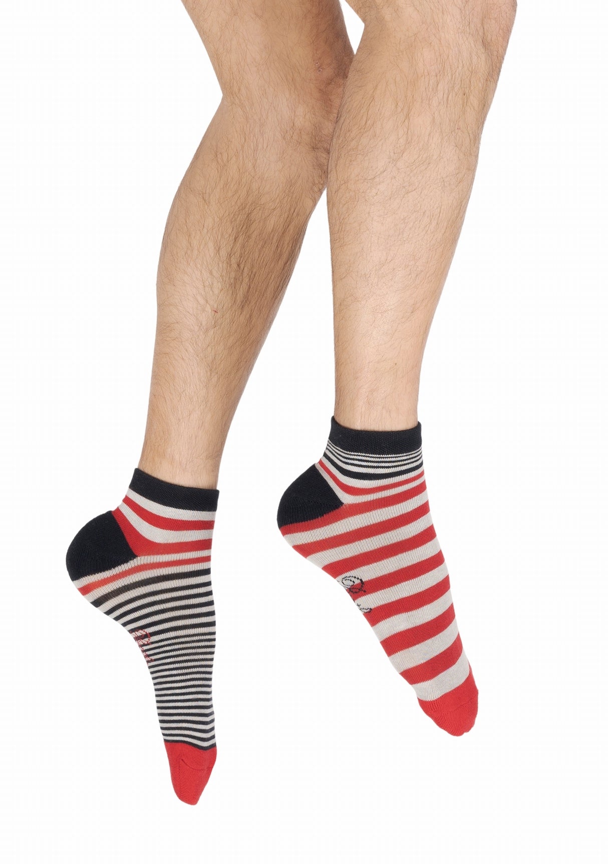 Socquettes homme coton rayures rouge et marine MARINE