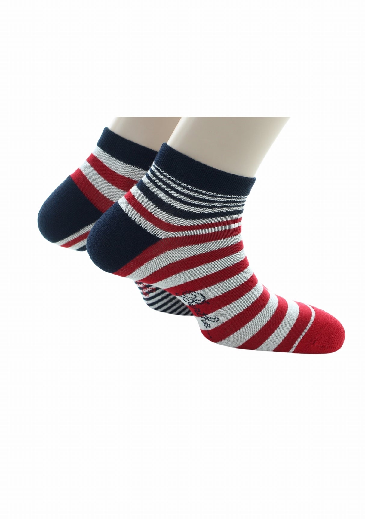 Socquettes homme coton rayures rouge et marine MARINE