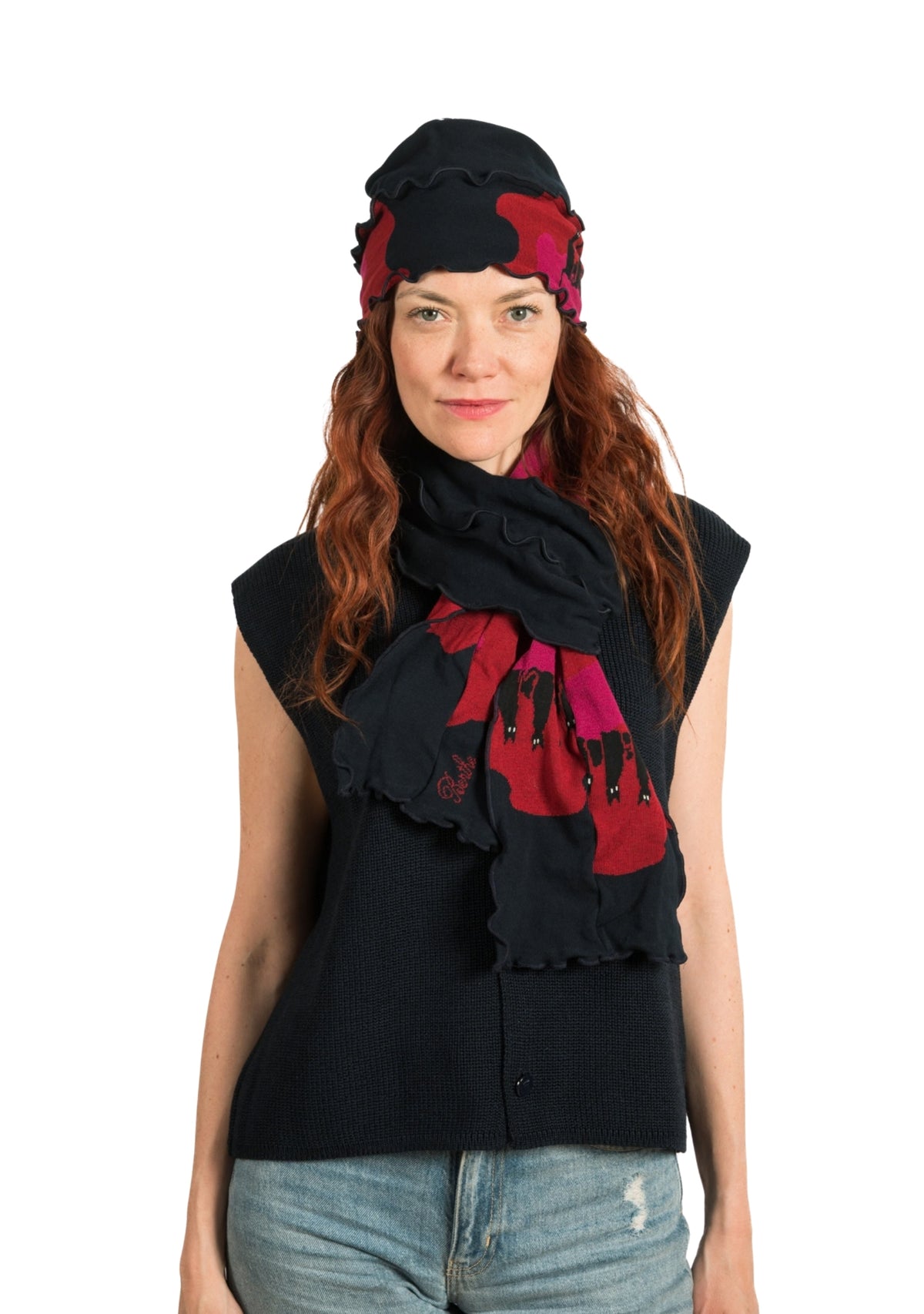 Chapeau femme en coton motif Chats rose et rouge