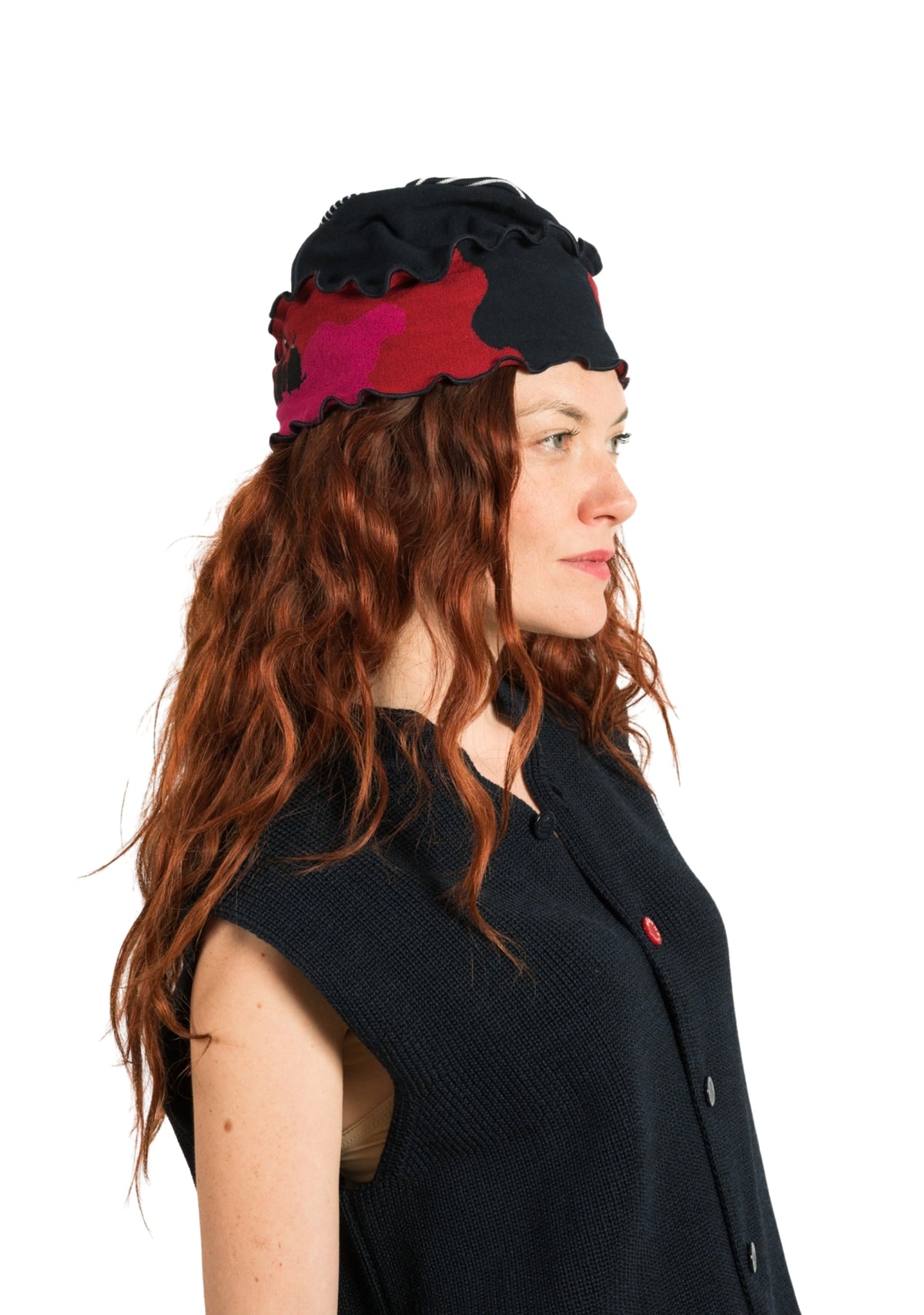 Chapeau femme en coton motif Chats rose et rouge