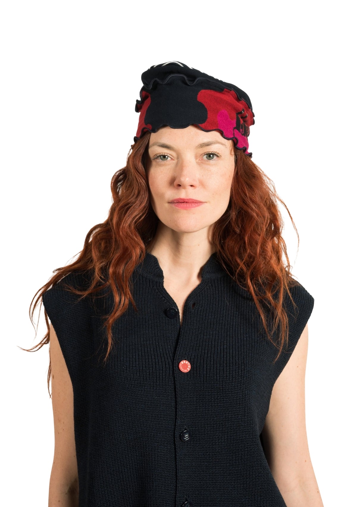 Chapeau femme en coton motif Chats rose et rouge