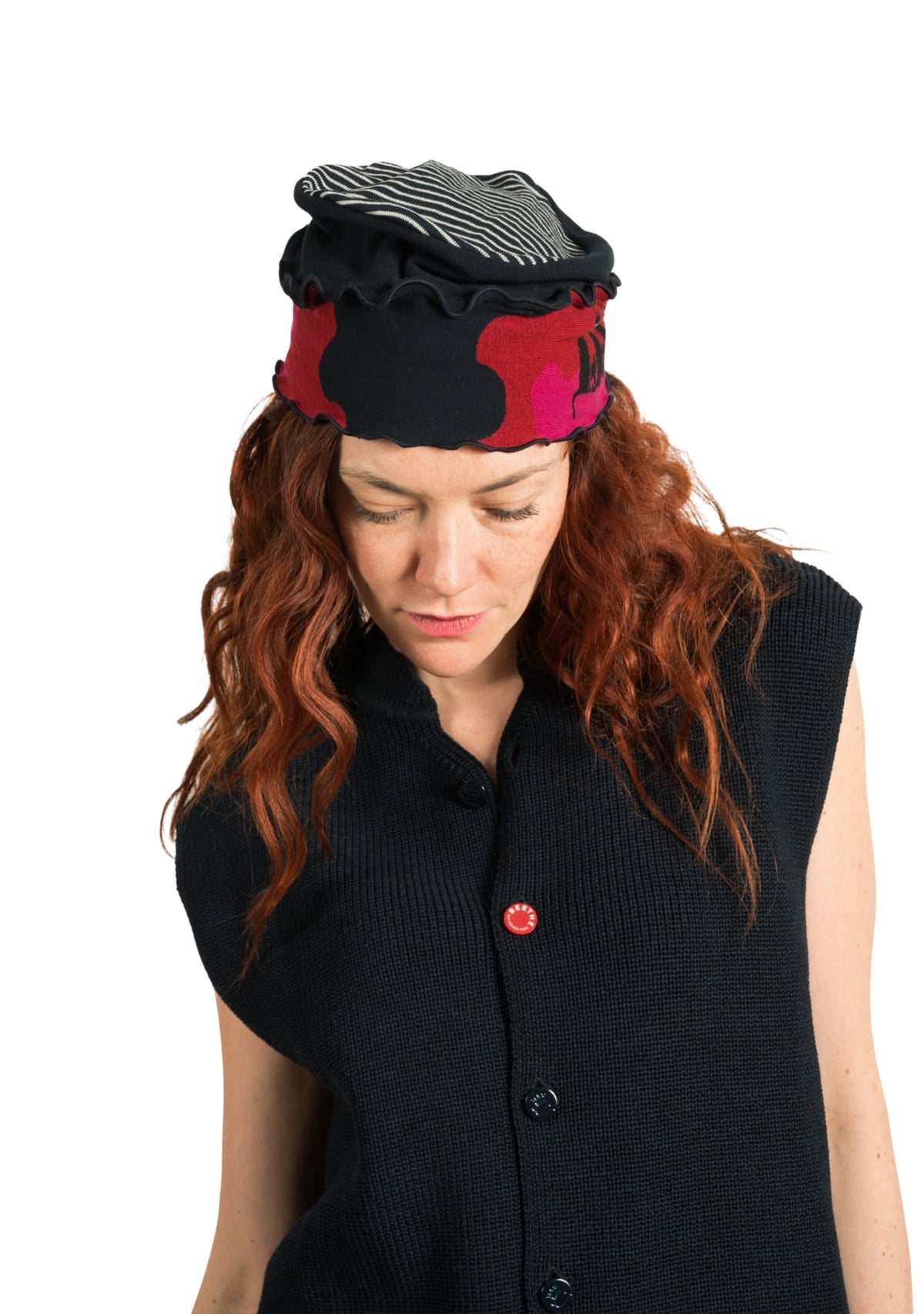 Chapeau femme en coton motif Chats rose et rouge