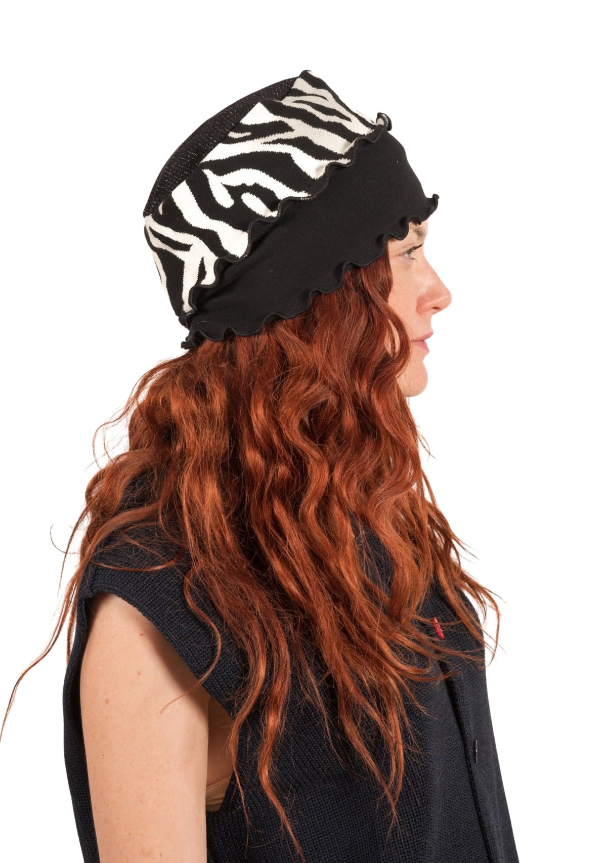 Chapeau femme en coton motif Zèbre noir et écru