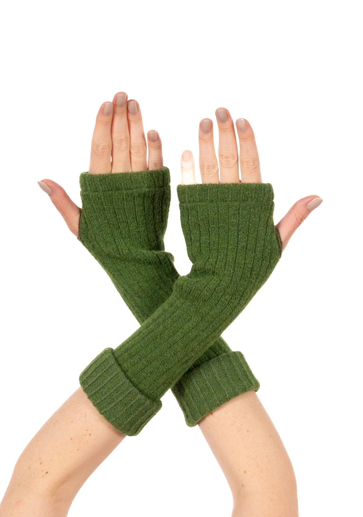 Mitaines femme longues en Baby Alpaga vert chiné
