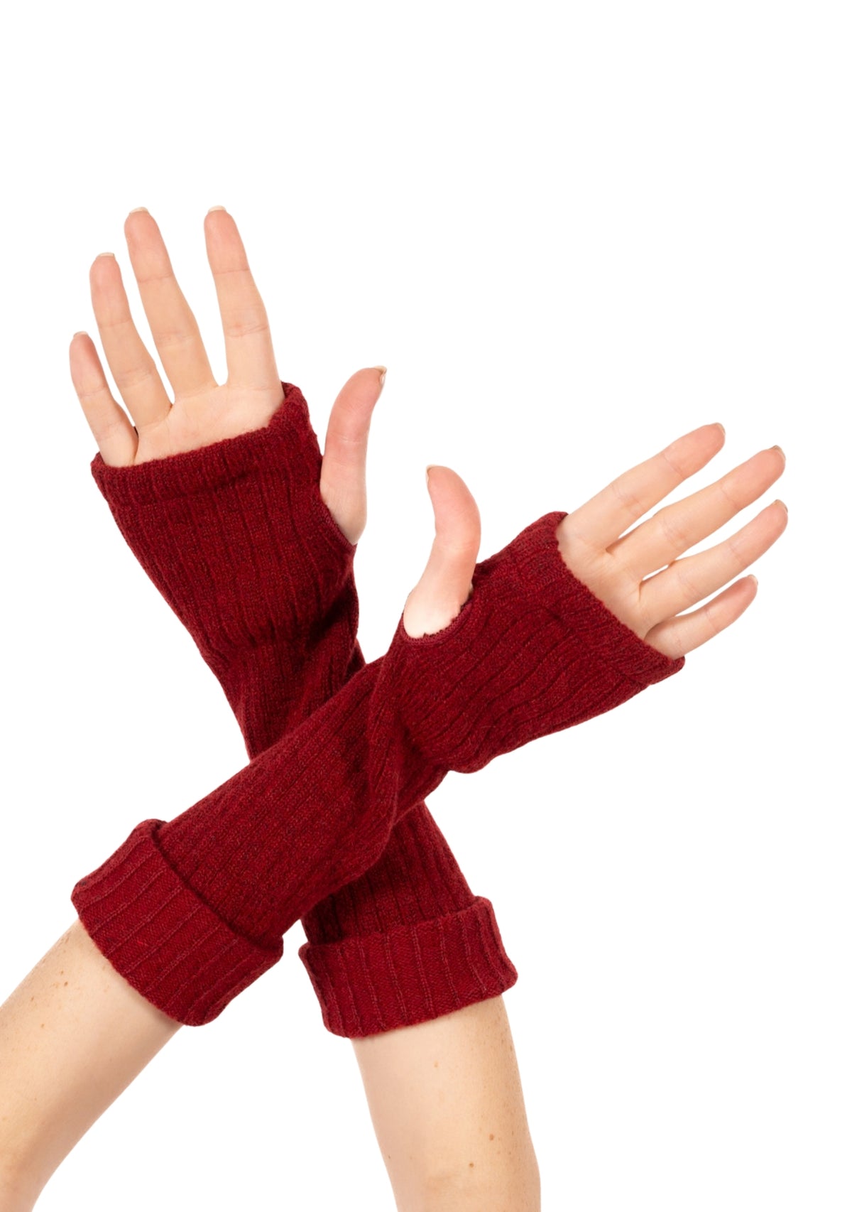 Mitaines femme longues en Baby Alpaga rouge chiné