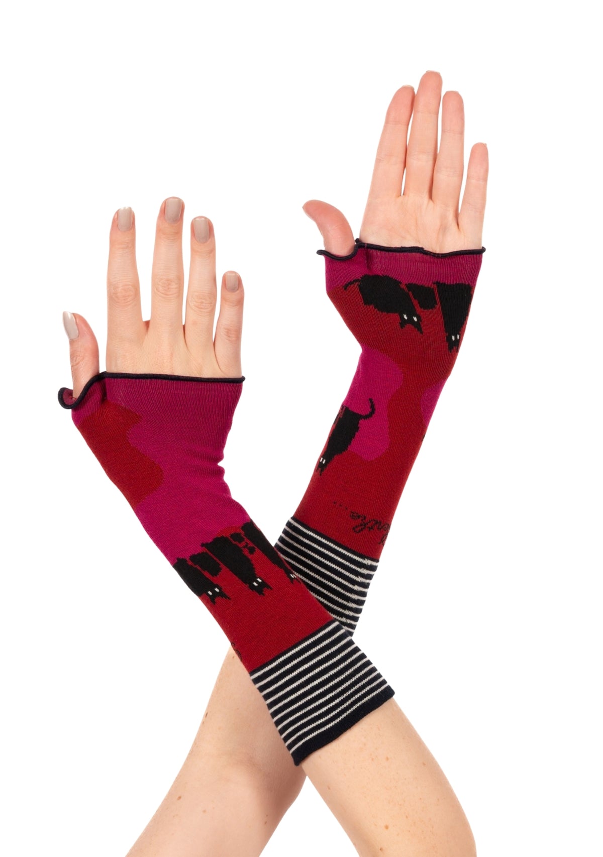 Mitaines femme en coton motif Chats rose et rouge