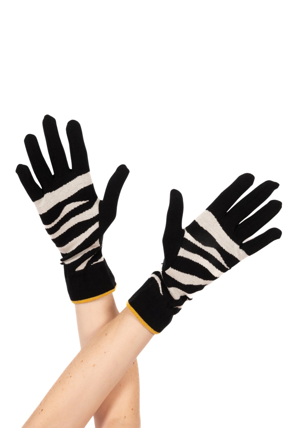 Gants femme en coton motif Zèbre noir et écru