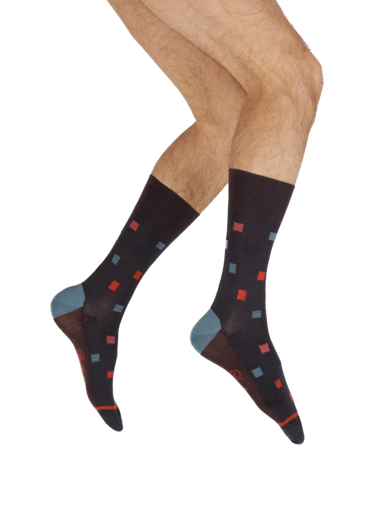 Chaussettes homme en laine à carrés multicolores