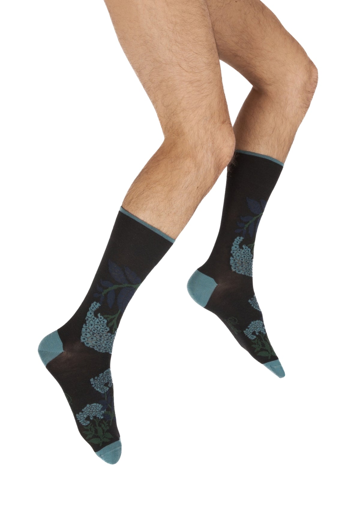Chaussettes homme en laine à fleurs bleu et vert