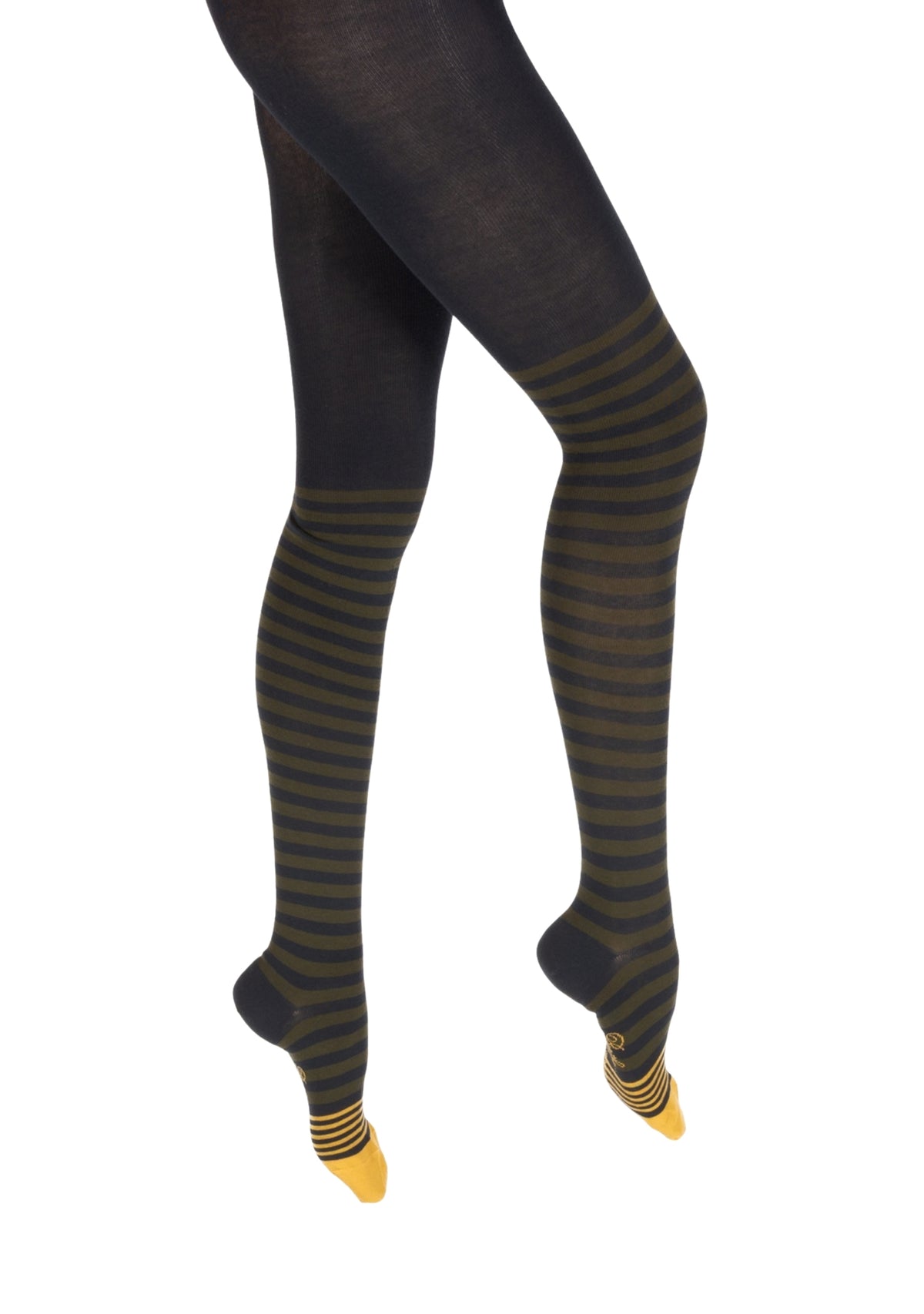 Collants femme épais en coton à rayures kaki