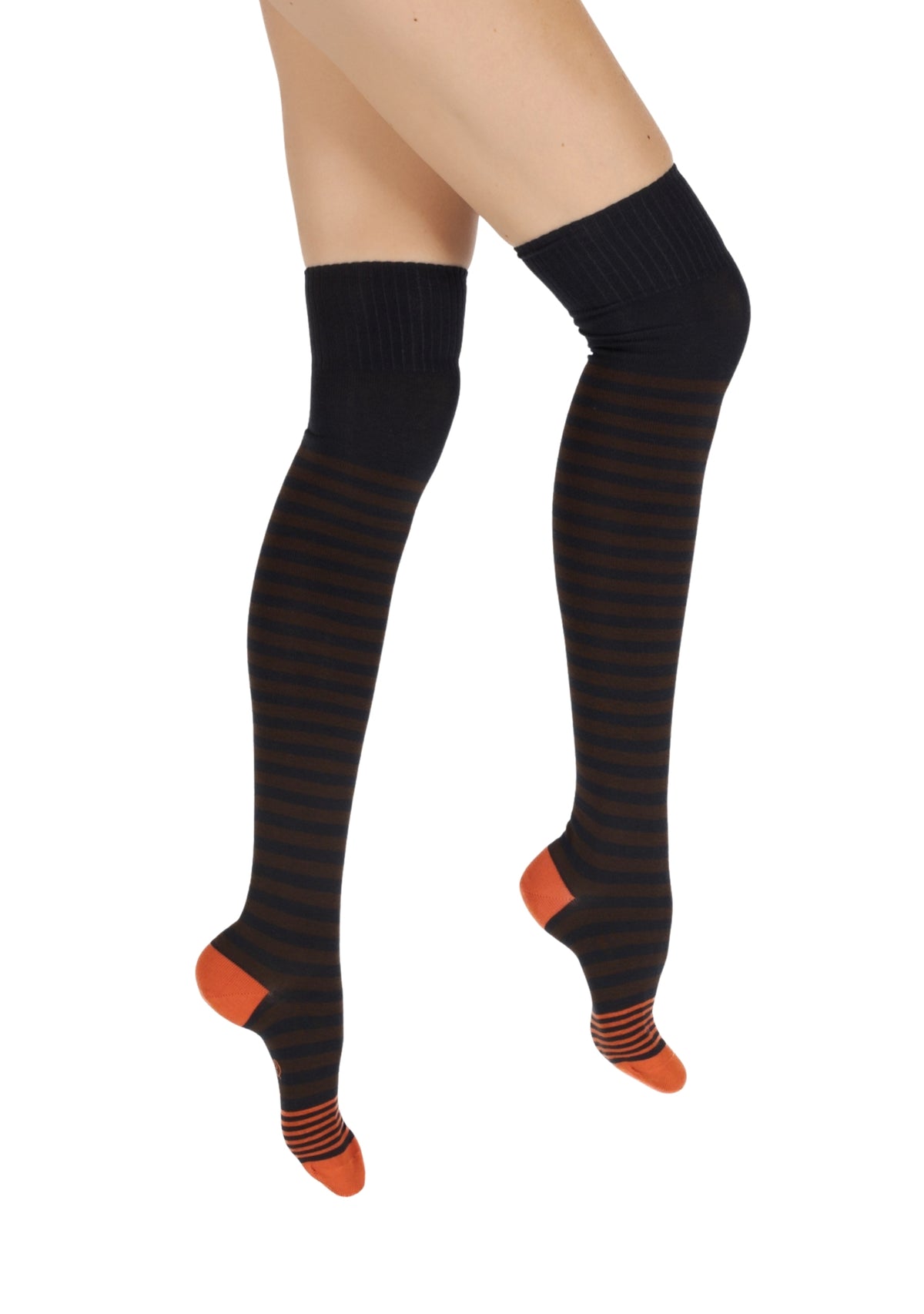 Jambières femme hautes en coton à rayures marron