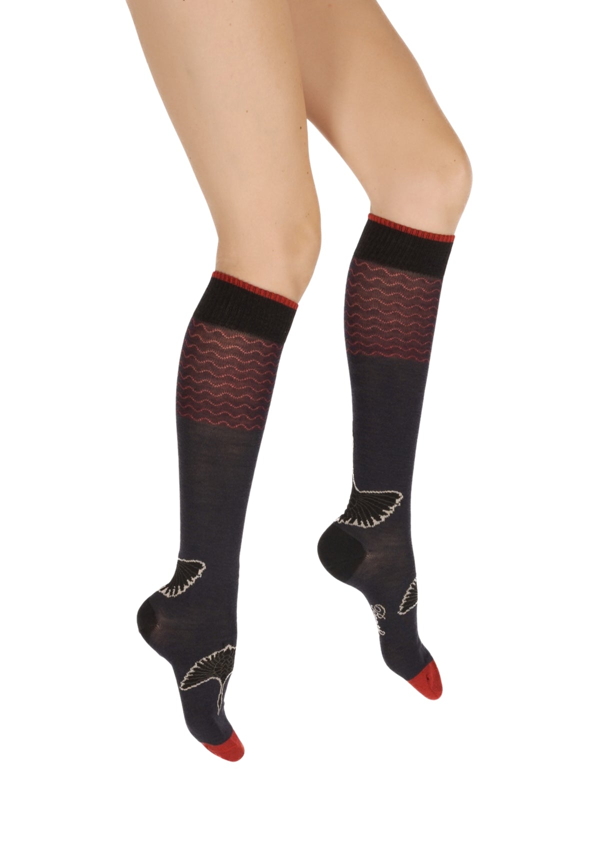 Mi-bas femme en laine motif Grue Sauvage