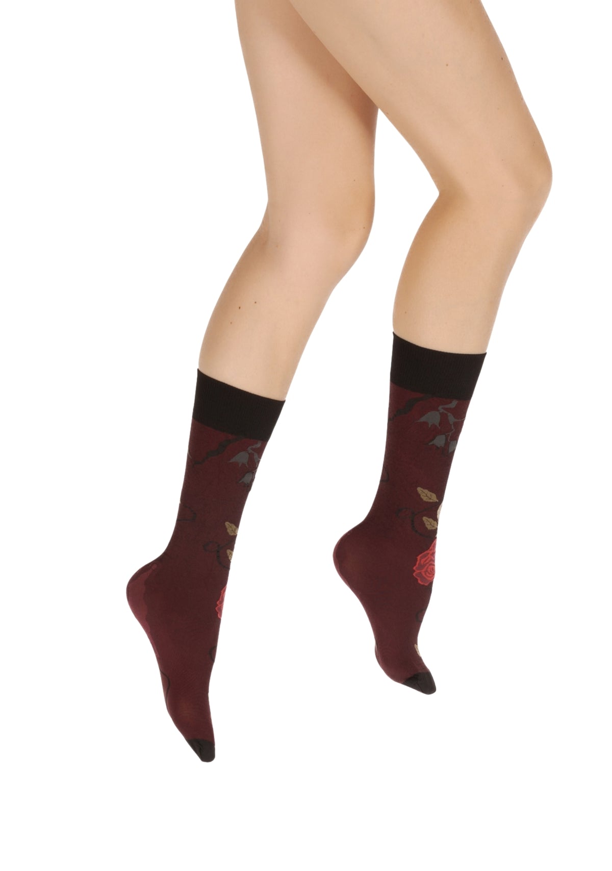 Mi-bas femme 40 deniers motif Rose rouge